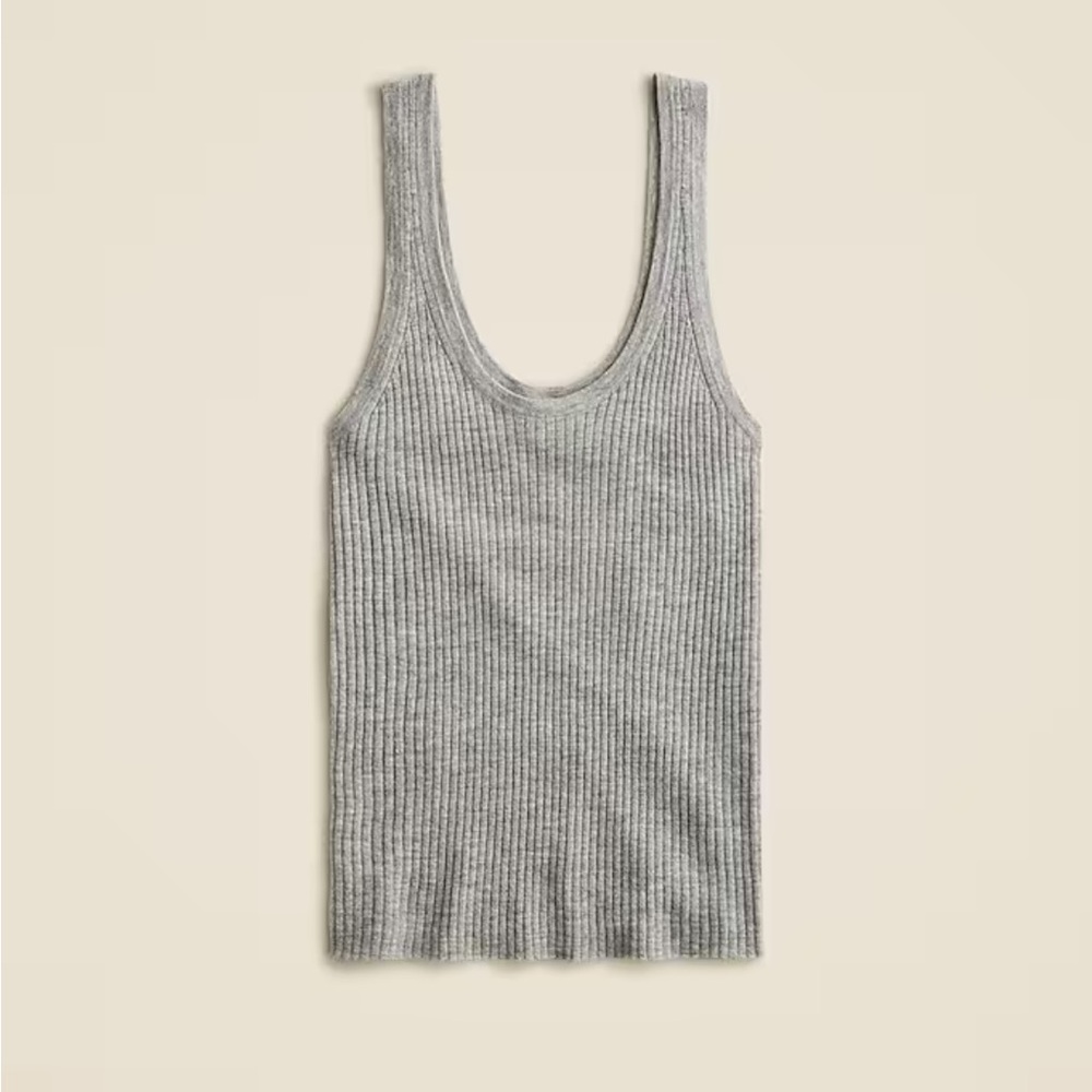 NWT J Crew Featherweight cashmere ribbed tank top sz L color is gray